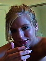 This blonde really loves to suck ... and not only on her cigarettes but on cocks, too.